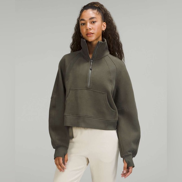 Lululemon Oversized Scuba Funnel Neck Half Zip XS/S Olive Green Pullover - Picture 2 of 6